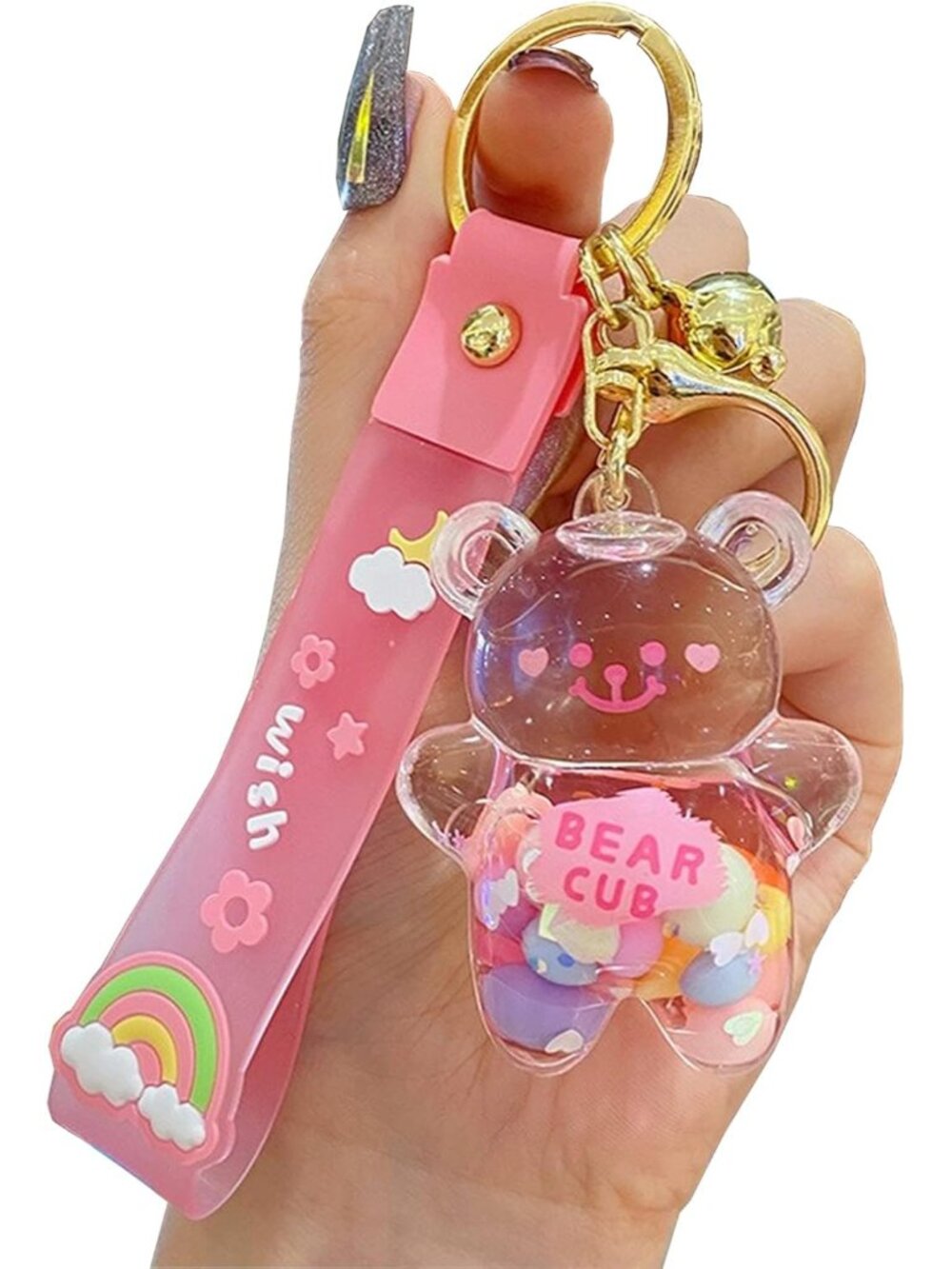 Kawaii Keychain Bear Liquid Floating Quicksand Cute Keychains Bag Charm Wristlet